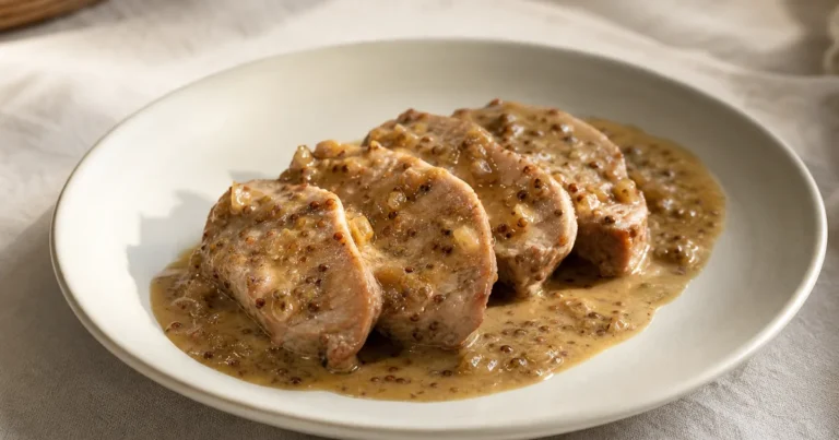 Filet Mignon de Porc à la Moutarde maison, un plat principal servi à table