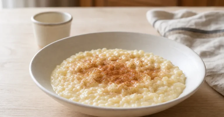 Riz au lait de ma maman maison, un dessert servi à table