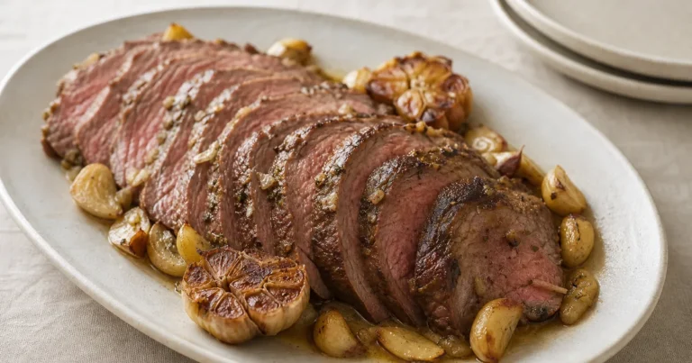 Rosbif au four à l'ail maison, un plat principal servi à table