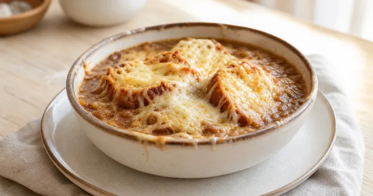 Soupe à l'oignon maison, un plat principal servi à table