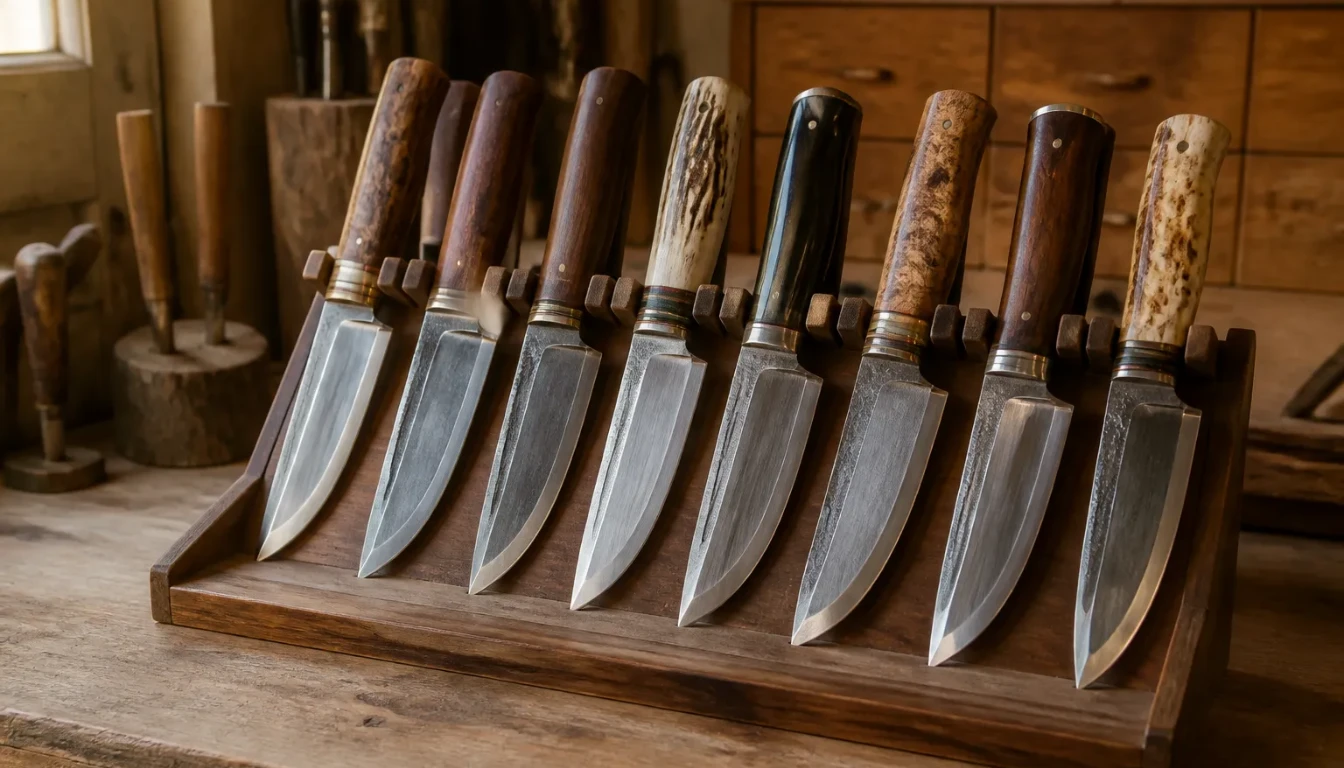 Couteaux artisanaux de Thiers aux manches en bois, capitale de la coutellerie française