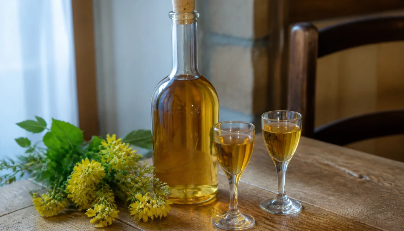 Bouteille de liqueur de gentiane du Sancy, la fée jaune d'Auvergne