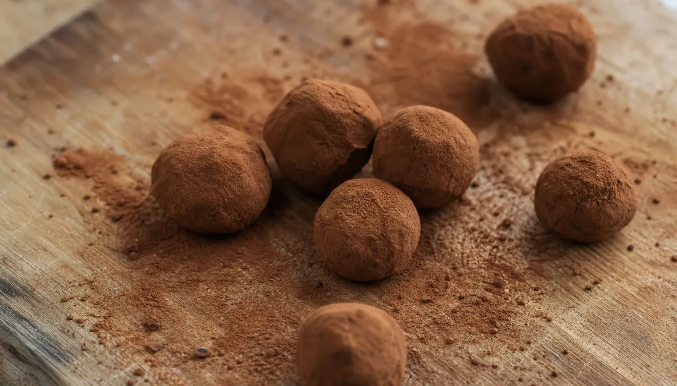 Truffes au chocolat maison roulées dans le cacao en poudre